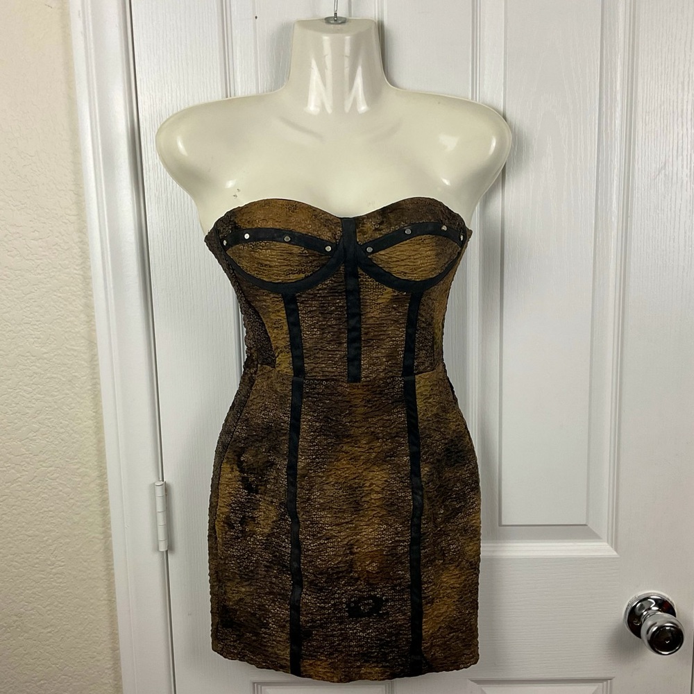 Apocalyptic Women’s 3D Textured Faux Leather/Sequins Body-con Mini Dress, Size S